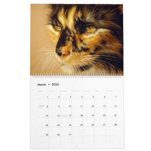 Hand getrokken katten wilde en binnenlandse katach kalender (Mar 2026)