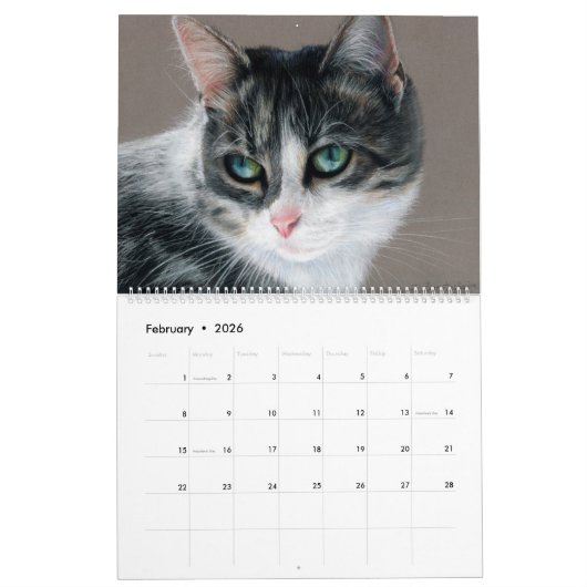 Hand getrokken katten wilde en binnenlandse katach kalender (Feb 2026)