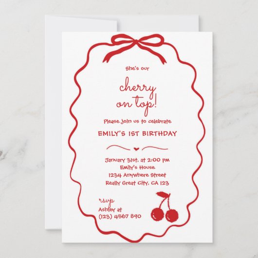 Hand getrokken kersen op Top Birthday Kaart (Voorkant)