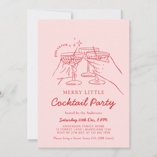 Hand getrokken kerst cocktail party uitnodiging (Voorkant)