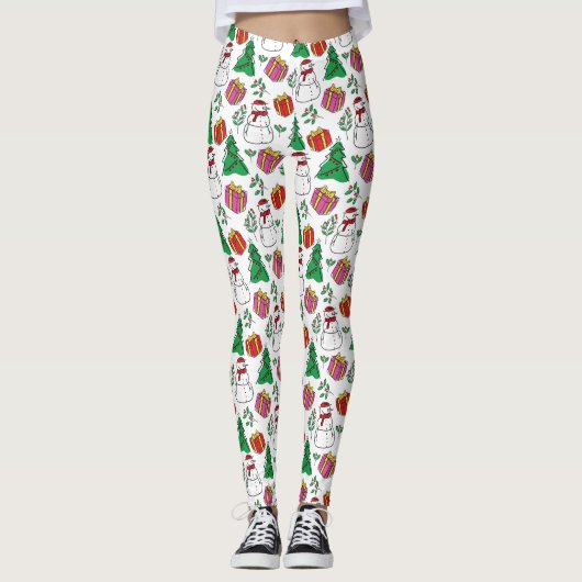 Hand getrokken Kerst Elementen Patroon Leggings (Voorkant)