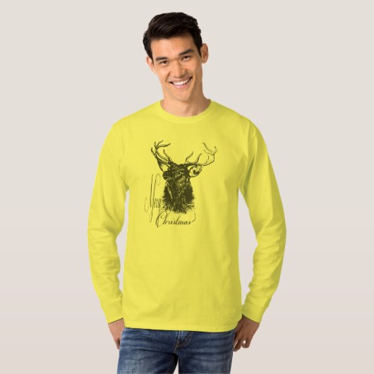 Hand getrokken Kerst Herten Mannen T-shirt (Voorkant volledig)
