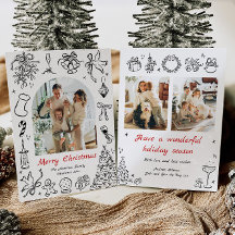 Hand getrokken Kerst Kaart Foto Doodle Vakantie Ro