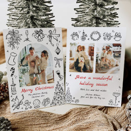 Hand getrokken Kerst Kaart Foto Doodle Vakantie Ro