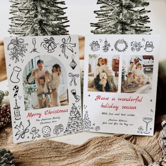 Hand getrokken Kerst Kaart Foto Doodle Vakantie Ro