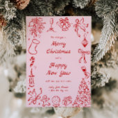 Hand getrokken Kerst Kaart Foto Doodle Xmas Roze