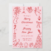 Hand getrokken Kerst Kaart Foto Doodle Xmas Roze (Voorkant)