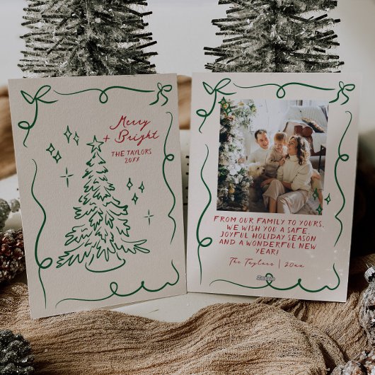 Hand getrokken Kerst Kaart Foto Vakantie Kaarten