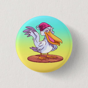 Hand getrokken Kerst Pelikaan Cartoon Illustratie- Ronde Button 3,2 Cm