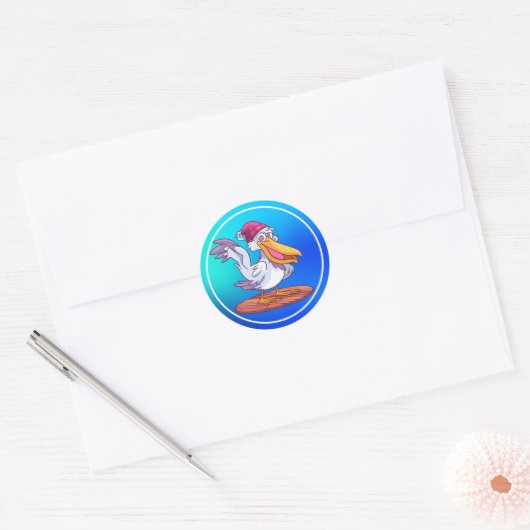 Hand getrokken Kerst Pelikaan Cartoon Illustratie- Ronde Sticker (Envelop)