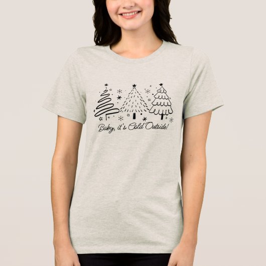 Hand getrokken kerstbomen koud buiten Tri-Blend shirt (Voorkant)