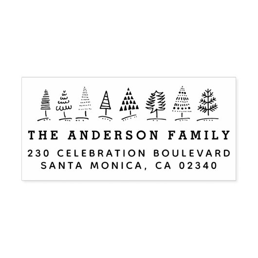 Hand getrokken kerstbomen naam & retour adres rubberstempel (Afrduk)