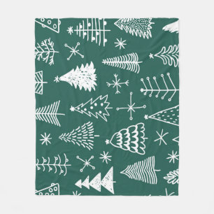 Hand getrokken kerstbomen, winterpatroon. fleece deken