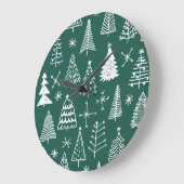 Hand getrokken kerstbomen, winterpatroon. grote klok (Hoek)