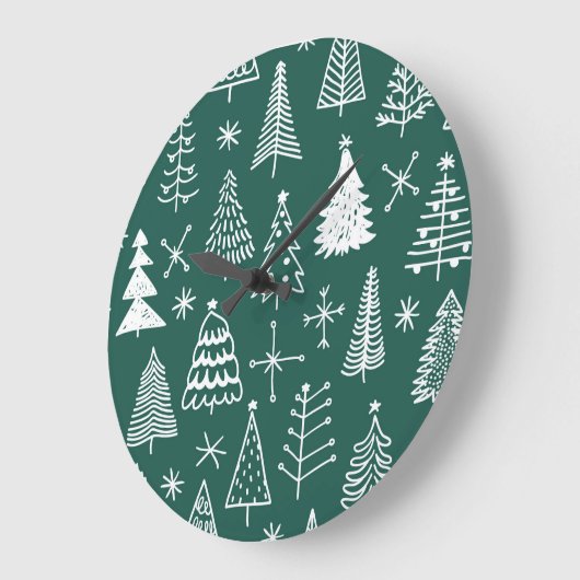 Hand getrokken kerstbomen, winterpatroon. grote klok (Hoek)