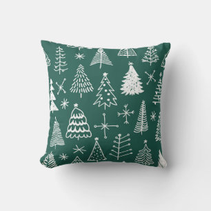Hand getrokken kerstbomen, winterpatroon. kussen