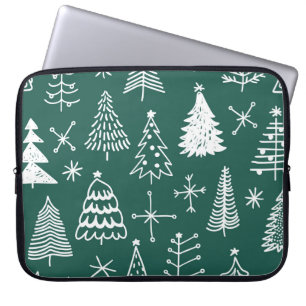 Hand getrokken kerstbomen, winterpatroon. laptop sleeve