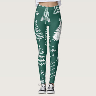 Hand getrokken kerstbomen, winterpatroon. leggings