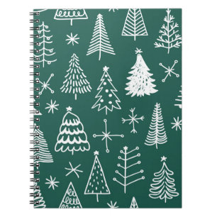 Hand getrokken kerstbomen, winterpatroon. notitieboek