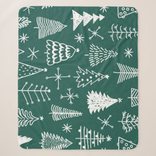 Hand getrokken kerstbomen, winterpatroon. sherpa deken