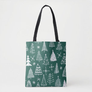 Hand getrokken kerstbomen, winterpatroon. tote bag