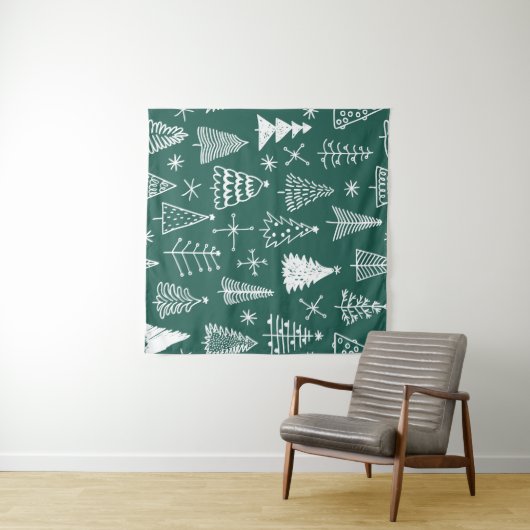 Hand getrokken kerstbomen, winterpatroon. wandkleed (In Situ (horizontaal))