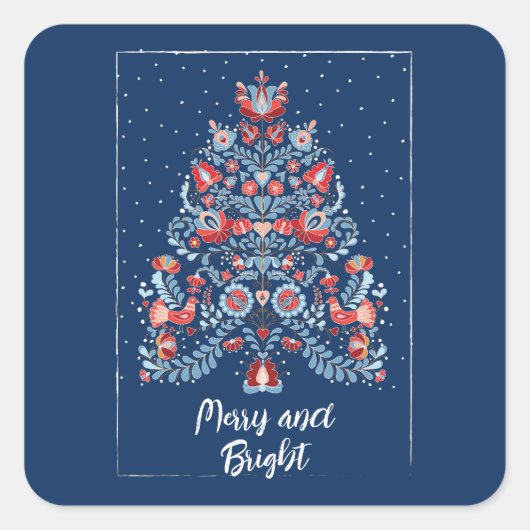 Hand getrokken kerstboom vierkante sticker (Voorkant)