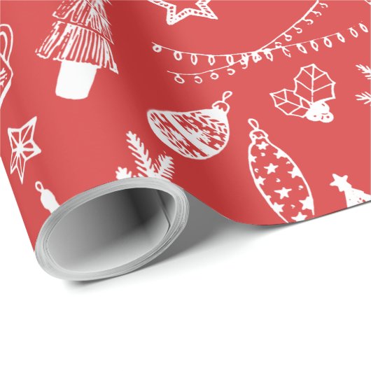 Hand getrokken kerstdecoraties vakantie set rood cadeaupapier (Rol Hoek)