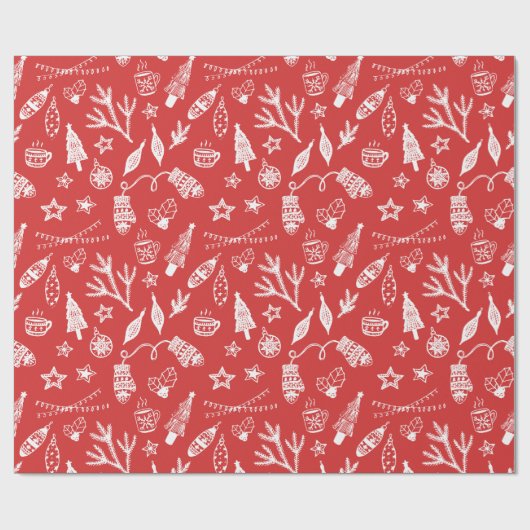 Hand getrokken kerstdecoraties vakantie set rood cadeaupapier (Vlak)