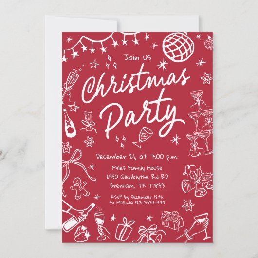 Hand getrokken kerstfeest uitnodiging, Kerstmis Kaart (Voorkant)