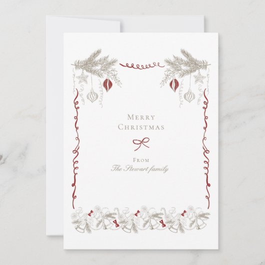 Hand Getrokken Kerstkrans Feestdagenkaart (Voorkant)