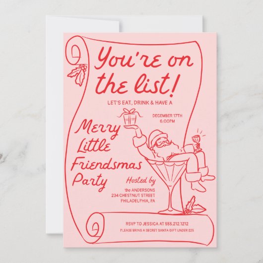 Hand getrokken kerstlijst partij kerstfeest kaart (Voorkant)