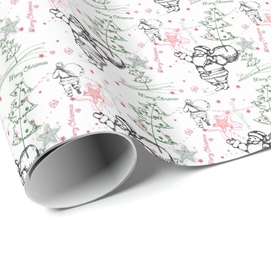 Hand getrokken Kerstman Kerstmis Cadeaupapier (Rol Hoek)