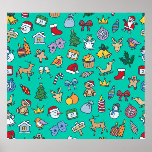 Hand getrokken Kerstmis: feestelijk naadloos. Poster