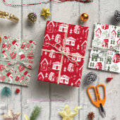Hand getrokken Kerstmis set van 3 Inpakpapier Vel