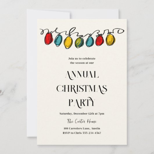 Hand getrokken Kerstmis String Lights Schets Feestdagenkaart (Voorkant)