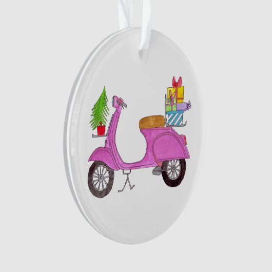 Hand getrokken Kerstmisautoped met gifts Ornament (voorkant)