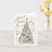 Hand getrokken kinder krabbel kerstboom kaart (Gele Bloem)