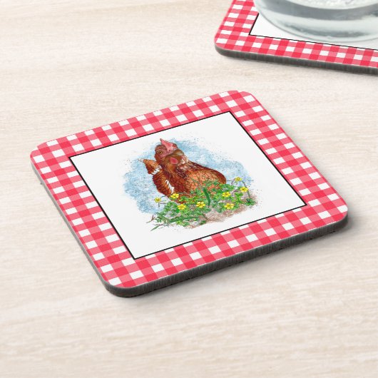 Hand getrokken Kip Kunst Bier Onderzetter (Linkerzijde)