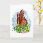 Hand getrokken Kip Kunst | Gefeliciteerd Kaart (Gele Bloem)