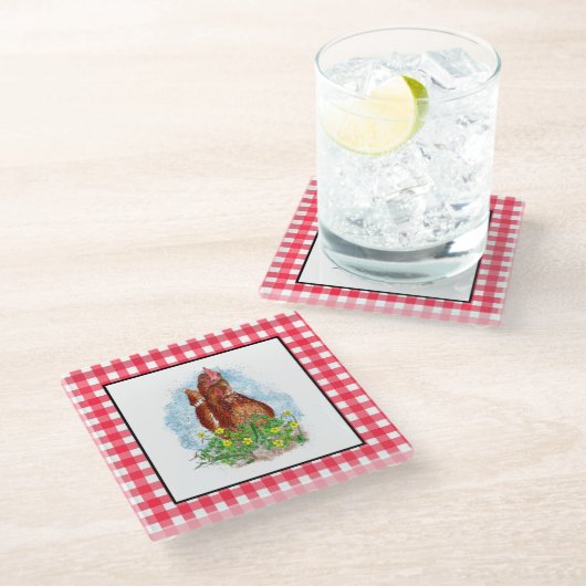 Hand getrokken Kip Kunst Glazen Onderzetter (Schuin)