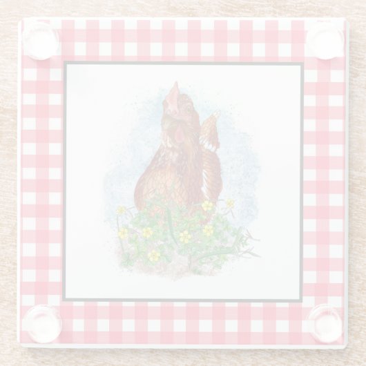 Hand getrokken Kip Kunst Glazen Onderzetter (Achterkant)