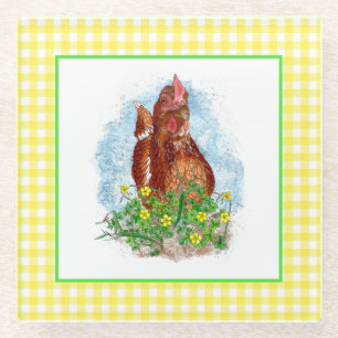 Hand getrokken Kip Kunst Glazen Onderzetter