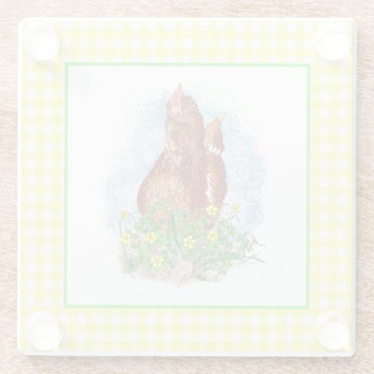 Hand getrokken Kip Kunst Glazen Onderzetter (Achterkant)