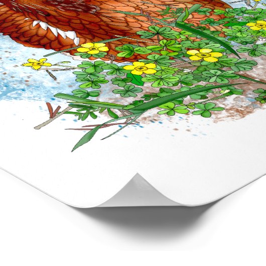 Hand getrokken Kip Kunst | Leuke kip in bloemen Poster (Hoek)