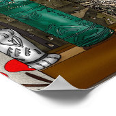 Hand getrokken Kip Kunst | Leuke kip in bloemen Poster (Hoek)