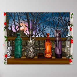 Hand getrokken Kip Kunst | Leuke kip in bloemen Poster