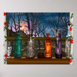 Hand getrokken Kip Kunst   Leuke kip in bloemen Poster