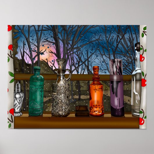 Hand getrokken Kip Kunst | Leuke kip in bloemen Poster (Voorkant)