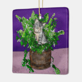 Hand getrokken kitten zittend in Catnip Kerstmis Keramisch Ornament (Links)